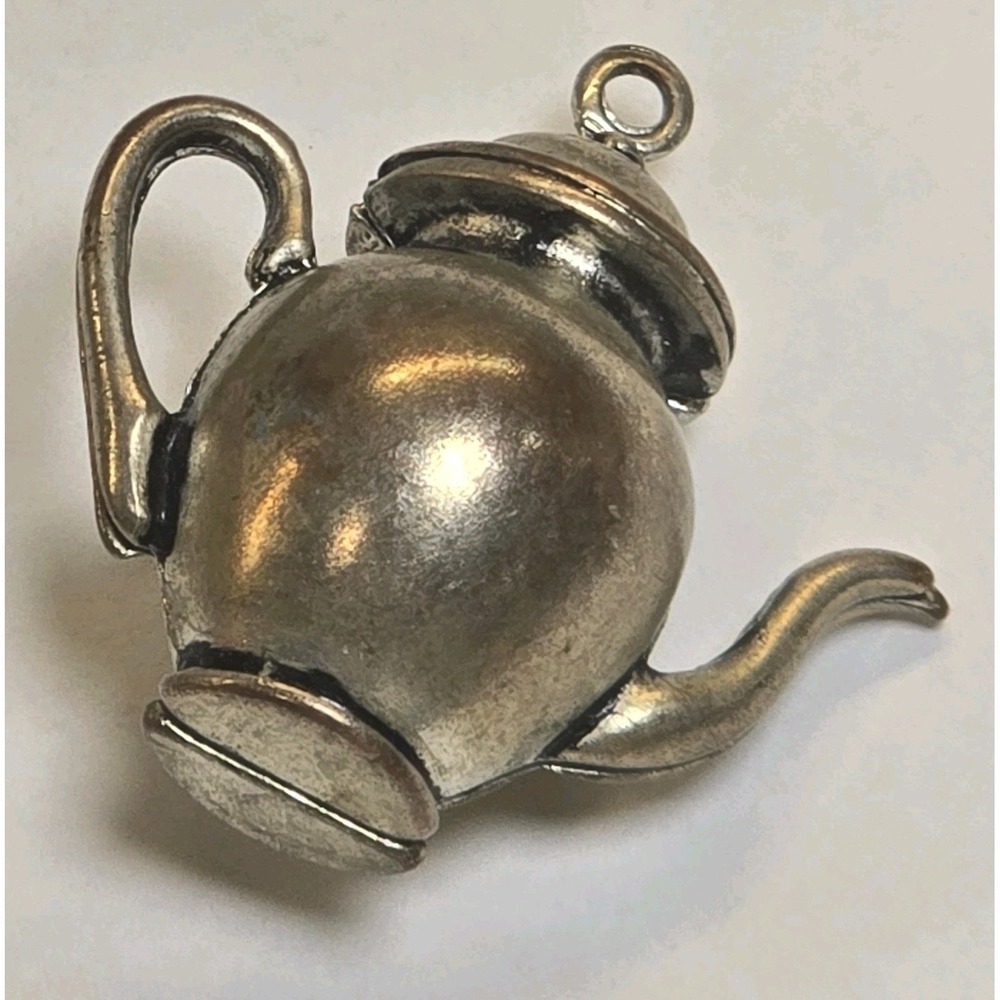 Teapot‎ Kettle Charm Bracelet Necklace Vintage Silver 1"